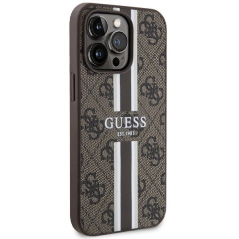 Etui Guess 4G Printed Stripes MagSafe na iPhone 13 Pro Max - brązowe