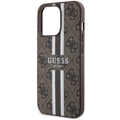 Etui Guess 4G Printed Stripes MagSafe na iPhone 13 Pro Max - brązowe