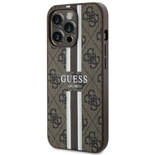 Etui Guess 4G Printed Stripes MagSafe na iPhone 13 Pro / iPhone 13 - brązowe