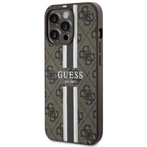 Etui Guess 4G Printed Stripes MagSafe na iPhone 13 Pro / iPhone 13 - brązowe