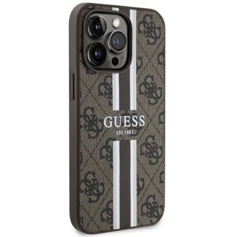 Etui Guess 4G Printed Stripes MagSafe na iPhone 13 Pro / iPhone 13 - brązowe
