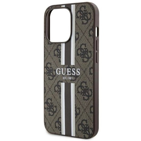Etui Guess 4G Printed Stripes MagSafe na iPhone 13 Pro / iPhone 13 - brązowe