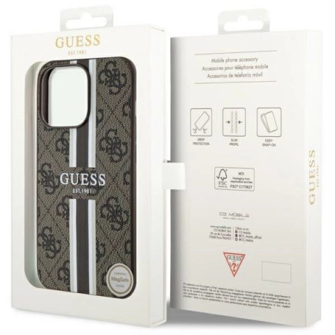 Etui Guess 4G Printed Stripes MagSafe na iPhone 13 Pro / iPhone 13 - brązowe