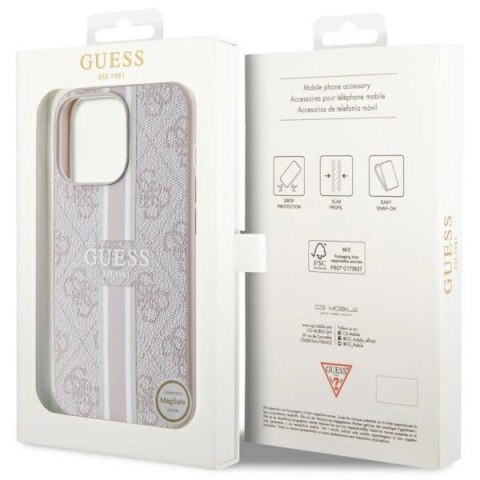 Etui Guess 4G Printed Stripes MagSafe na iPhone 13 Pro / iPhone 13 - różowe