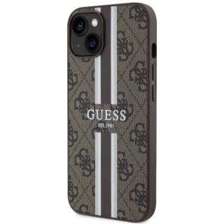 Etui Guess 4G Printed Stripes MagSafe na iPhone 14 Plus - brązowe
