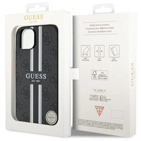 Etui Guess 4G Printed Stripes MagSafe na iPhone 14 Plus - czarne