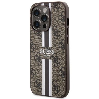 Etui Guess 4G Printed Stripes MagSafe na iPhone 14 Pro - brązowe