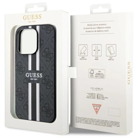 Etui Guess 4G Printed Stripes MagSafe na iPhone 14 Pro - czarne