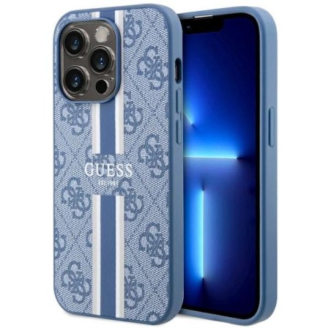 Etui Guess 4G Printed Stripes MagSafe na iPhone 14 Pro - niebieskie