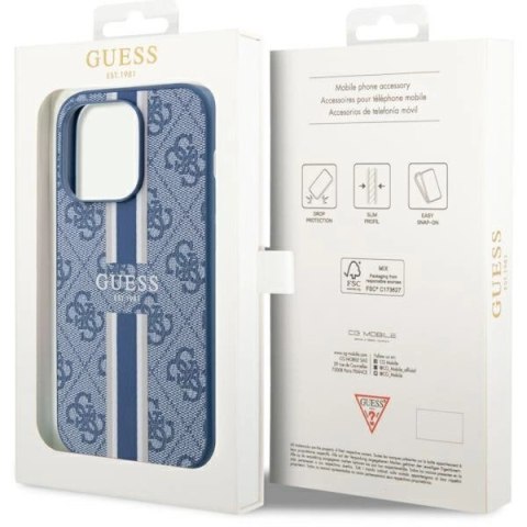 Etui Guess 4G Printed Stripes MagSafe na iPhone 14 Pro - niebieskie