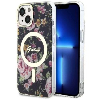 Etui Guess Flower MagSafe na iPhone 14 Plus - czarne