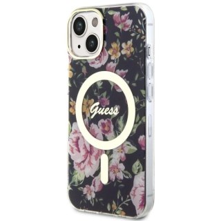 Etui Guess Flower MagSafe na iPhone 14 Plus - czarne