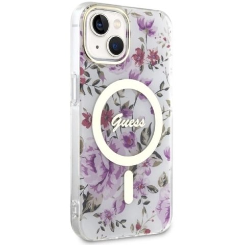 Etui Guess Flower MagSafe na iPhone 14 Plus - przezroczyste