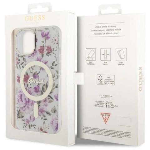 Etui Guess Flower MagSafe na iPhone 14 Plus - przezroczyste