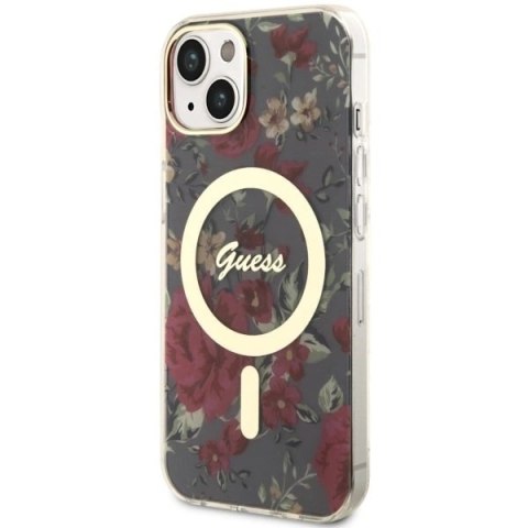 Etui Guess Flower MagSafe na iPhone 14 Plus - zielone