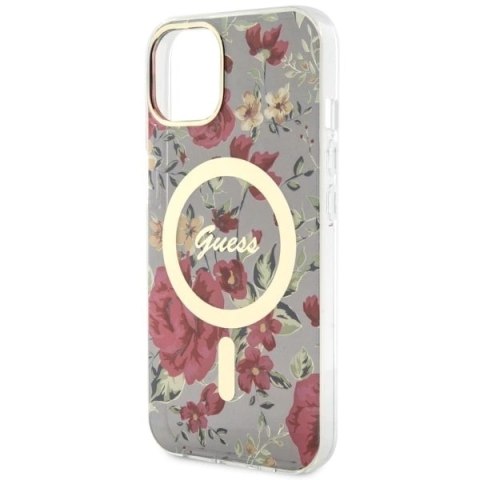 Etui Guess Flower MagSafe na iPhone 14 Plus - zielone