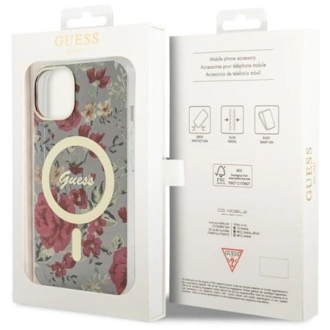 Etui Guess Flower MagSafe na iPhone 14 Plus - zielone