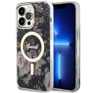 Etui Guess Flower MagSafe na iPhone 14 Pro Max - czarne