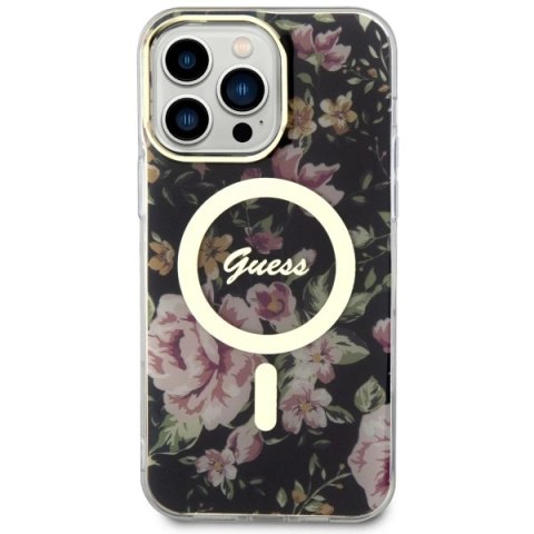 Etui Guess Flower MagSafe na iPhone 14 Pro Max - czarne