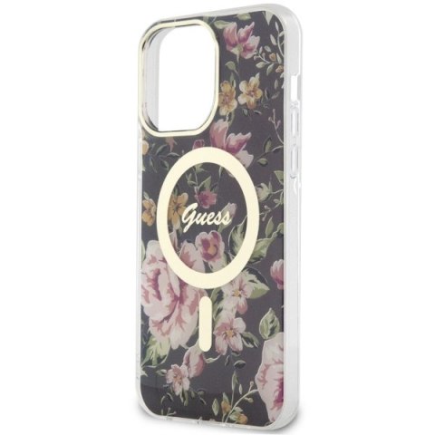 Etui Guess Flower MagSafe na iPhone 14 Pro Max - czarne