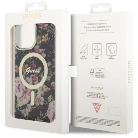 Etui Guess Flower MagSafe na iPhone 14 Pro Max - czarne