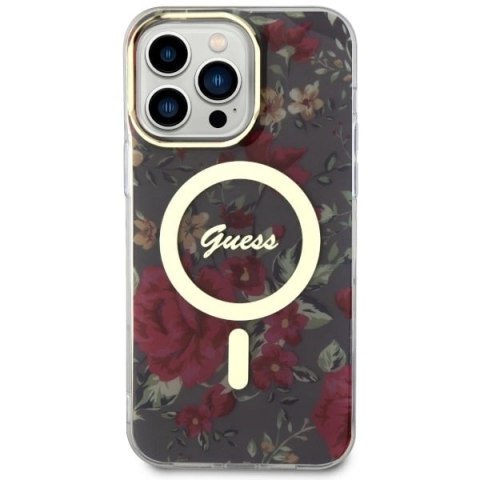 Etui Guess Flower MagSafe na iPhone 14 Pro Max - zielone