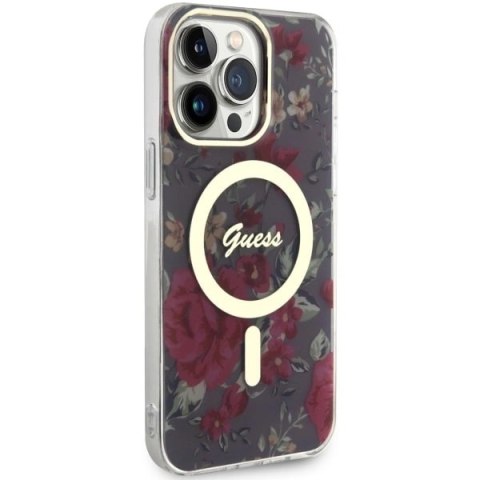 Etui Guess Flower MagSafe na iPhone 14 Pro Max - zielone