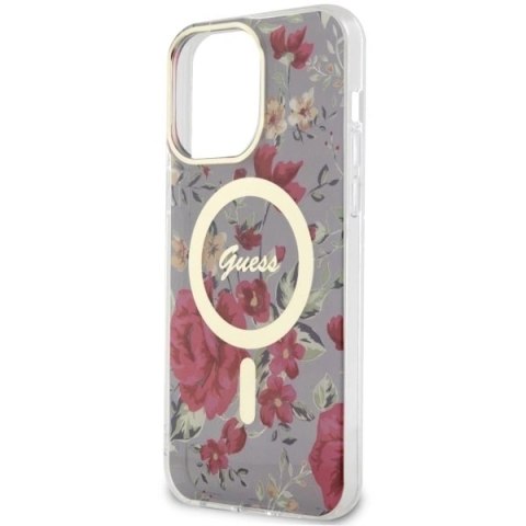 Etui Guess Flower MagSafe na iPhone 14 Pro Max - zielone