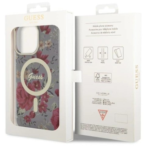 Etui Guess Flower MagSafe na iPhone 14 Pro Max - zielone