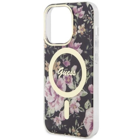 Etui Guess Flower MagSafe na iPhone 14 Pro - czarne