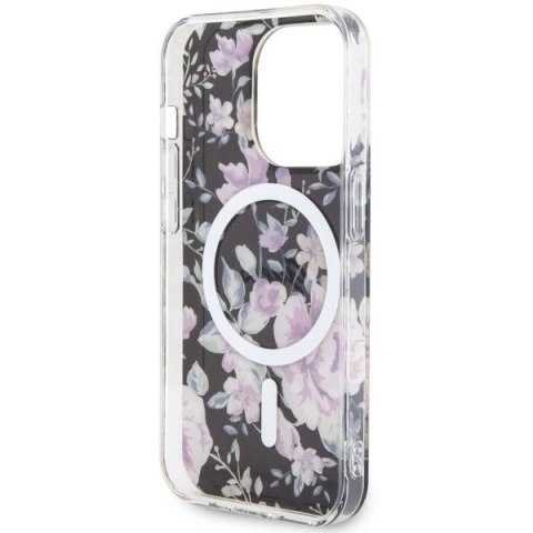 Etui Guess Flower MagSafe na iPhone 14 Pro - czarne