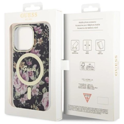 Etui Guess Flower MagSafe na iPhone 14 Pro - czarne