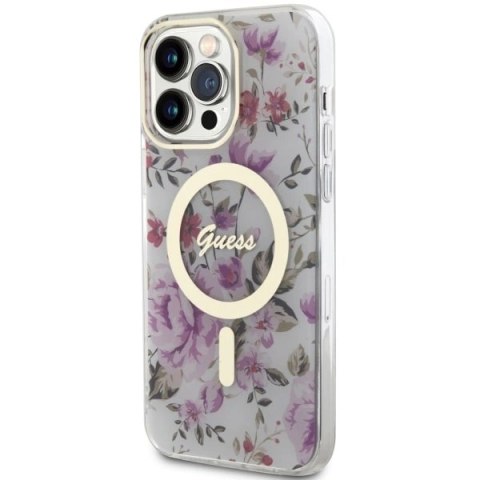 Etui Guess Flower MagSafe na iPhone 14 Pro - przezroczyste
