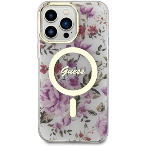 Etui Guess Flower MagSafe na iPhone 14 Pro - przezroczyste