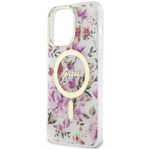 Etui Guess Flower MagSafe na iPhone 14 Pro - przezroczyste