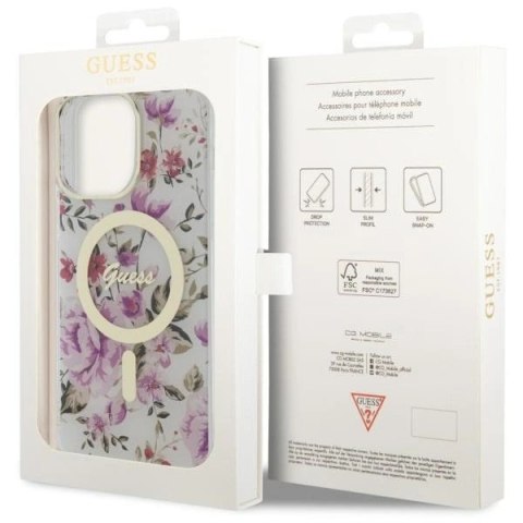 Etui Guess Flower MagSafe na iPhone 14 Pro - przezroczyste