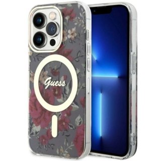 Etui Guess Flower MagSafe na iPhone 14 Pro - zielone