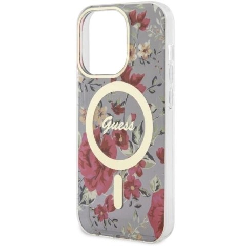 Etui Guess Flower MagSafe na iPhone 14 Pro - zielone