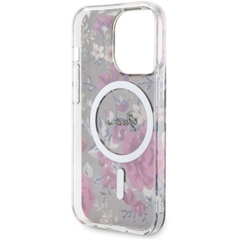 Etui Guess Flower MagSafe na iPhone 14 Pro - zielone