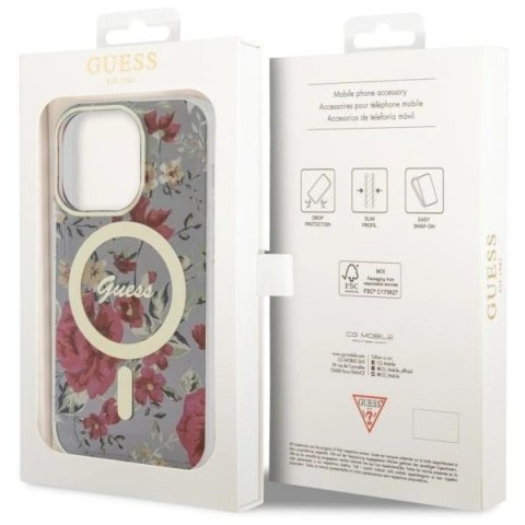 Etui Guess Flower MagSafe na iPhone 14 Pro - zielone