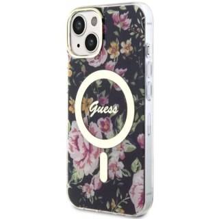 Etui Guess Flower MagSafe na iPhone 14 - czarne