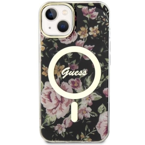 Etui Guess Flower MagSafe na iPhone 14 - czarne