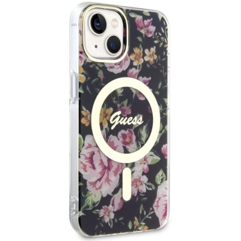 Etui Guess Flower MagSafe na iPhone 14 - czarne