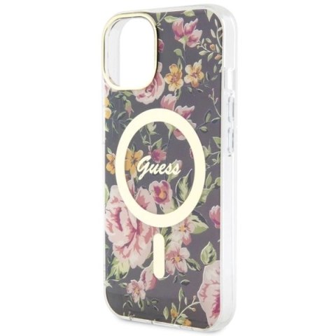 Etui Guess Flower MagSafe na iPhone 14 - czarne