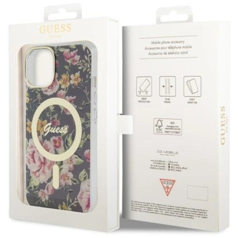Etui Guess Flower MagSafe na iPhone 14 - czarne
