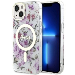 Etui Guess Flower MagSafe na iPhone 14 - przezroczyste