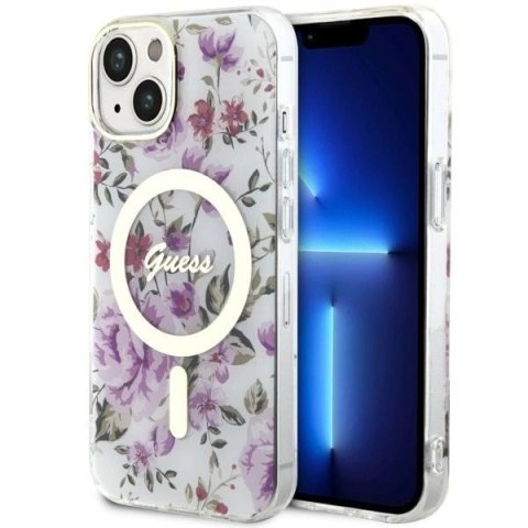 Etui Guess Flower MagSafe na iPhone 14 - przezroczyste