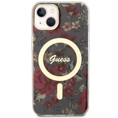 Etui Guess Flower MagSafe na iPhone 14 - zielone