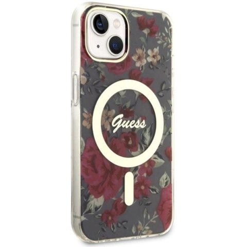 Etui Guess Flower MagSafe na iPhone 14 - zielone