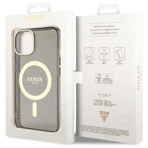 Etui Guess Glitter Gold MagSafe na iPhone 14 Plus - czarne